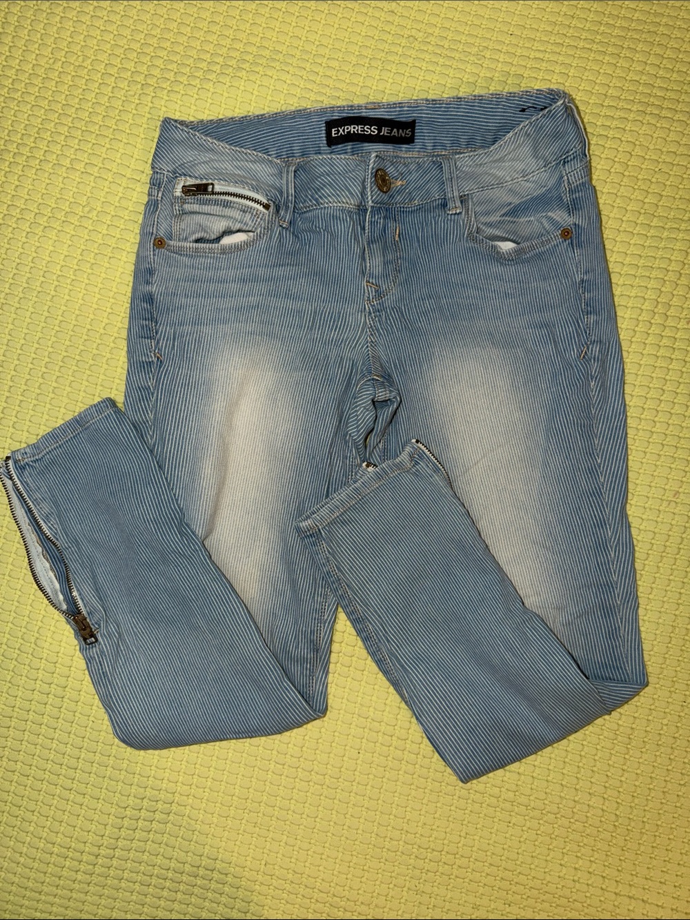 Express Jeans Light Blue Striped Denim Shorts